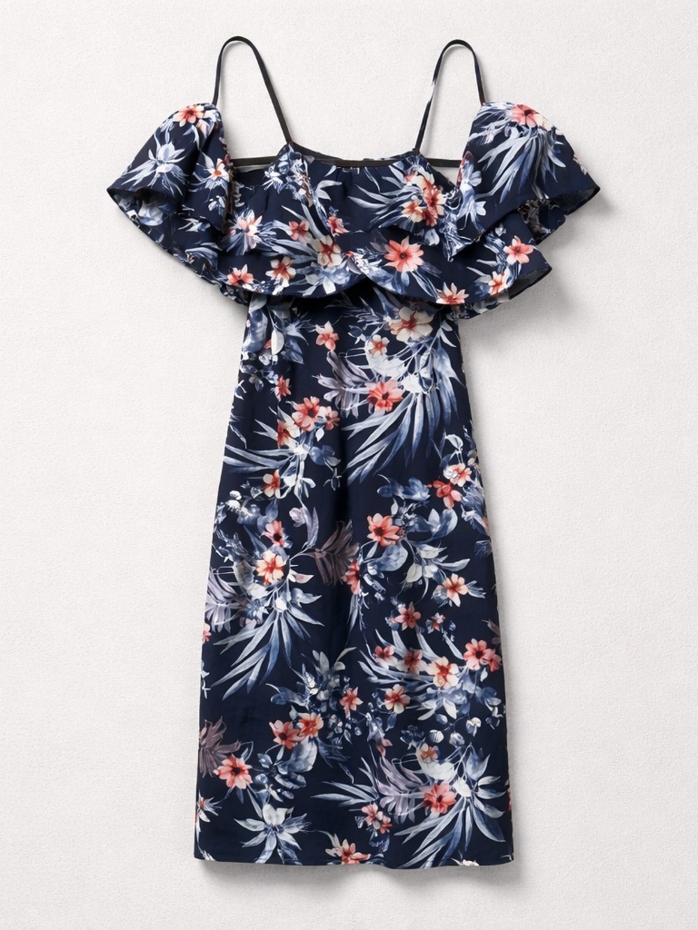 Navy Floral Off-Shoulder Summer Dress